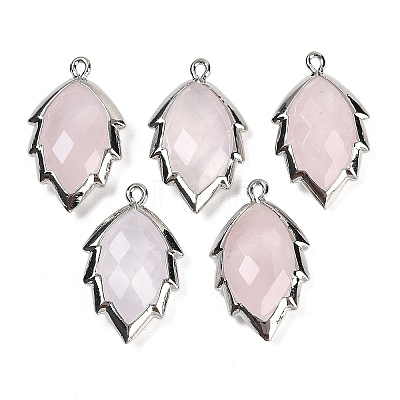 Natural Rose Quartz Faceted Leaf Pendants G-I375-04P-05-1
