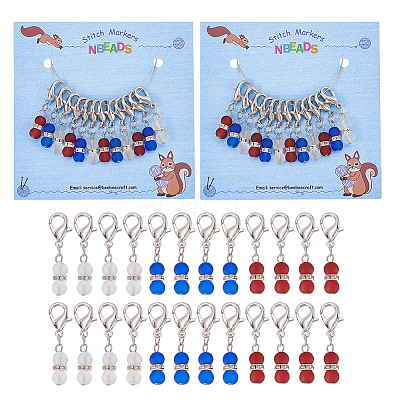 Independece Day Theme Glass Beaded Gourd Charm Locking Stitch Markers HJEW-PH01715-1