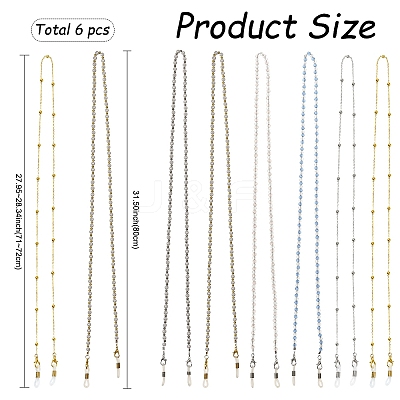 6Pcs ABS Plastic Imitation Pearl & Glass Eyeglasses Chains HJEW-YW00503-1