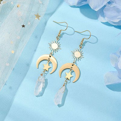 Rough Natural Quartz Crystal Dangle Earrings EJEW-JE05877-02-1