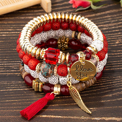 Boho Style Wood Beaded Stretch Bracelet Sets for Women WGE3C3B-49-1