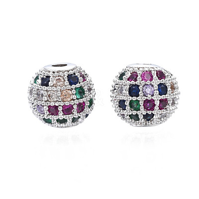 Rack Plating Brass Cubic Zirconia Beads ZIRC-S001-8mm-C03-1