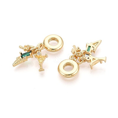 Brass Pave Clear and Green Cubic Zirconia European Dangle Charms KK-T079-86G-1