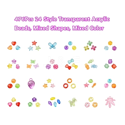 476Pcs 24 Style Transparent Acrylic Beads TACR-YW0001-28-1