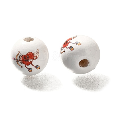 Valentine's Day Element Printed Wood Beads WOOD-R002-01-04-1