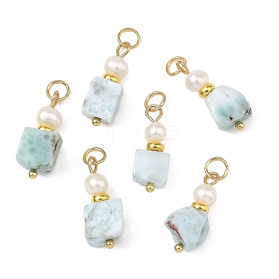 Natural Larimar and Pearl Beaded Pendants PALLOY-JF06040-1