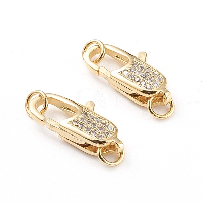 Brass Micro Pave Clear Cubic Zirconia Lobster Claw Clasps ZIRC-I043-31B-G-1