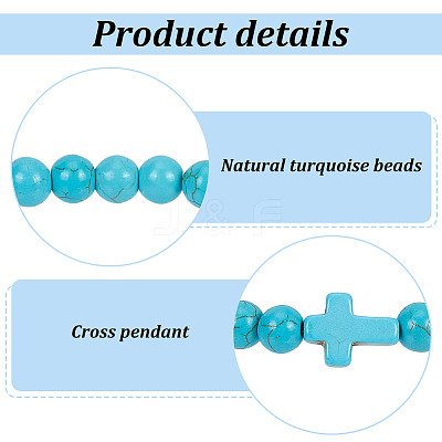10Pcs 10 Style Natural Lava Rock & Dyed Synthetic Turquoise Cross Beaded Stretch Bracelets Set BJEW-AN0001-76-1