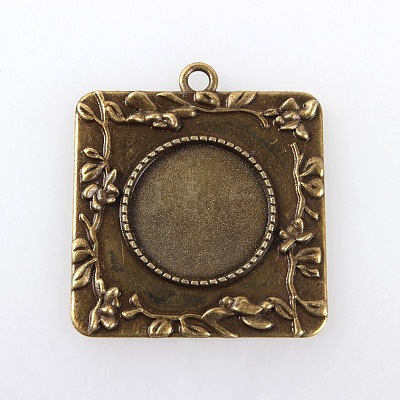 Vintage Tibetan Style Alloy Square Carved Branch Pendant Cabochon Bezel Settings TIBEP-M018-17AB-NF-1