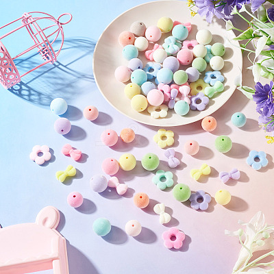 75Pcs 5 Styles Flocking Acrylic Beads OACR-TA0005-01-1