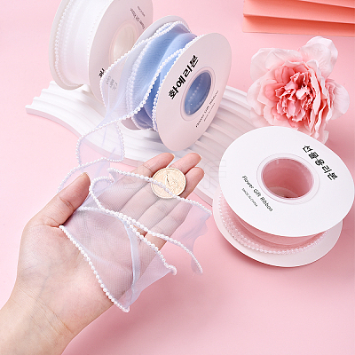 1Roll 5 Yards ABS Pearl Edged Mesh Ribbon for Bowknot Making OCOR-YW0001-13A-1