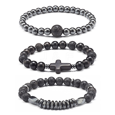 Energy Power Cross Beads Stretch Bracelets Set for Men Women BJEW-JB06891-1