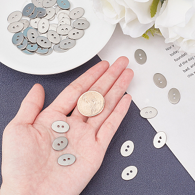2-Hole Flat Oval 304 Stainless Steel Sewing Buttons for Bracelet Making STAS-UN0011-51P-1