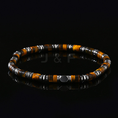 Natural Yellow Tiger Eye Beads Stretch Bracelet for Men IN5542-1