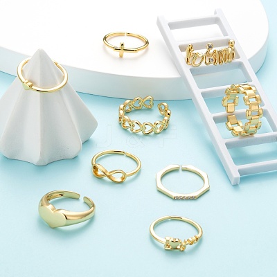 9Pcs 9 Style Brass Cuff Rings RJEW-LS0001-11G-1