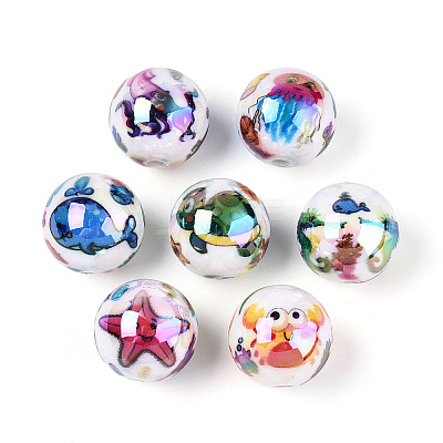Ocean Theme Printed Opaque Acrylic Beads MACR-T048-07M-1
