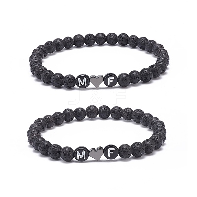 2Pcs Natural Lava Rock Stretch Bracelets Set BJEW-JB08673-01-1