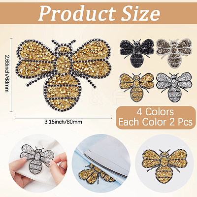 8Pcs 4 Colors Rhinestones Sew on/Iron on Patches DIY-GF0014-04-1