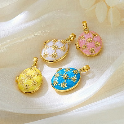 Brass Enamel Locket Pendants KK-F923-03A-G-1