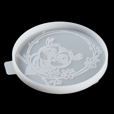 Flat Round with Owl & Flower DIY Cup Mat Silicone Molds LS-SIL-F007-06A-1