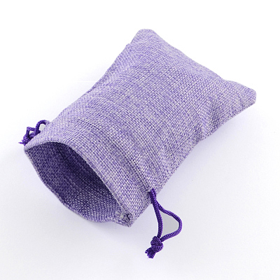 Polyester Imitation Burlap Packing Pouches Drawstring Bags X-ABAG-R005-14x10-03-1