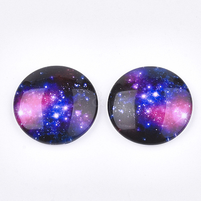 Starry Sky Pattern Printed Glass Cabochons GGLA-N004-25mm-D55-1