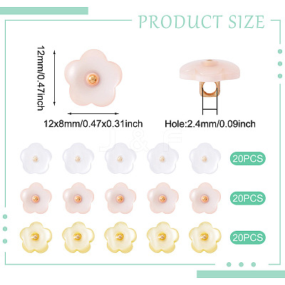 60Pcs 3 Colors 1-Hole Resin Buttons RESI-TA0004-42-1