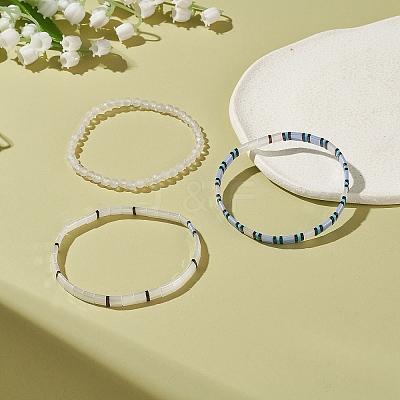 3Pcs 3 Style Glass Seed Rectangle Tile Stretch Bracelets Set BJEW-JB09038-1
