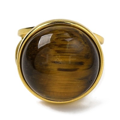 Round Natural Tiger Eye Finger Rings RJEW-Q822-54G-01-1