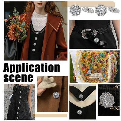 20Pcs Flower Zinc Alloy & Rhinestone & Glass Rivets BUTT-NB0001-84D-1