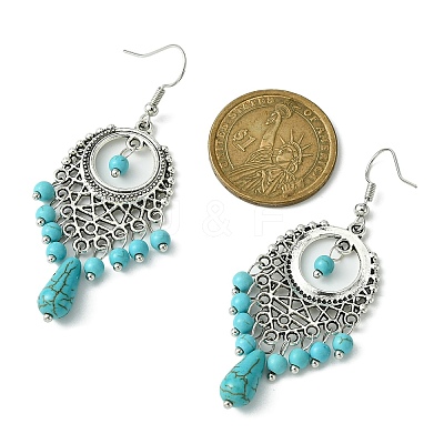 Synthetic Turquoise Beaded Long Drop Earrings EJEW-JE05389-02-1