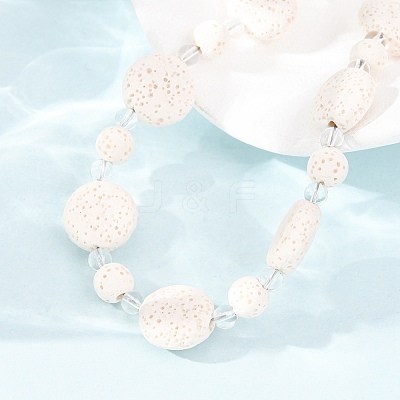 Natural Lava Rock Coin Beaded Necklaces GG-CBA922D-06B-1