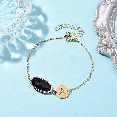 Natural Black Onyx(Dyed & Heated) Faceted Oval Link Bracelets BJEW-JB10263-01-1