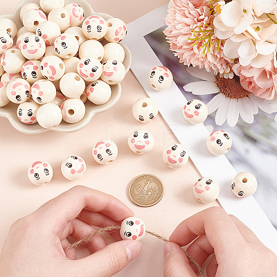 80Pcs Printed Wood European Beads WOOD-PH0002-82-1