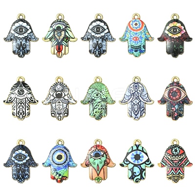 15Pcs 15 Colors Printed Alloy Pendants ENAM-YW0006-44-1