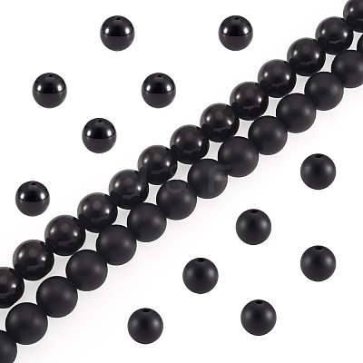 2 Strands 2 Styles Natural Black Onyx(Dyed & Heated) Beads Strands G-TA0003-52-10mm-1