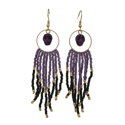 Halloween Glass Seed Tassel Earrings for Women EJEW-MZ00798-02-1