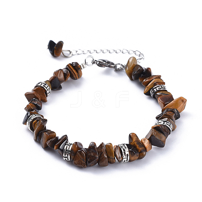 Natural Tiger Eye Chip Bracelets BJEW-JB04489-01-1