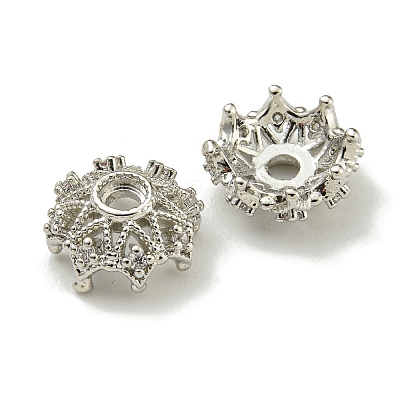 Rack Plating Brass Micro Pave Clear Cubic Zirconia Bead Caps KK-K386-09A-P-1