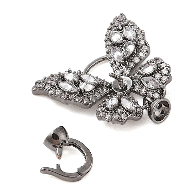 Brass Micro Pave Clear Cubic Zirconia Fold Oval Clasps KK-S388-16B-1
