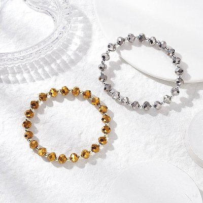 Electroplate Transparent Glass Beads with Electroplate Non-magnetic Synthetic Hematite Beads and Korean Elastic Crystal Thread Bracelets BJEW-JB11705-1