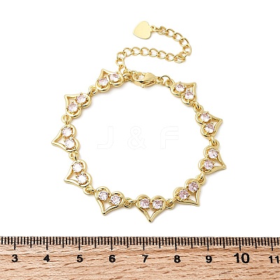 Heart Brass Micro Pave Cubic Zirconia Link Chain Bracelets BJEW-L715-01G-02-1
