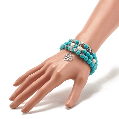 Synthetic Turquoise & Natural Lava Rock Round Beads Stretch Bracelets Set BJEW-JB07465-1