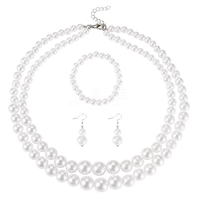 ABS Plastic Imitation Pearl Beads Jewelry Set SJEW-TAC00004-1