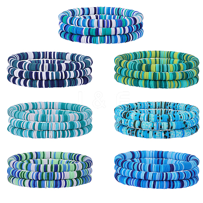 Handmade Polymer Clay Heishi Surfer Stretch Bracelets Set BJEW-SW00099-03-1