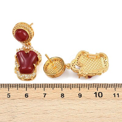 Brass Micro Pave Clear Cubic Zirconia Flat Round with Nuggets Dangle Stud Earrings EJEW-Z131-02G-1