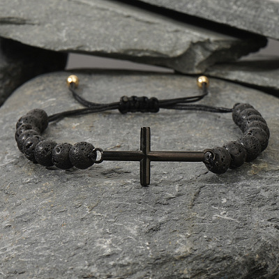 Natural Lava Rock Round Bead Braided Bead Bracelets FL7803-1-1