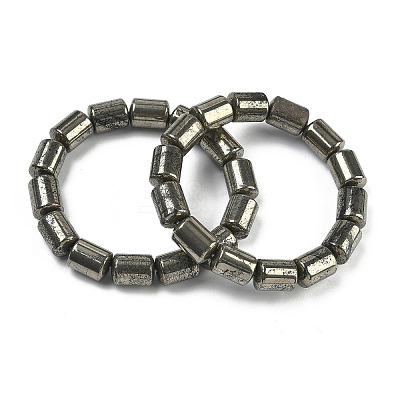 Column Natural Gold Pyrite/Golden Pyrite Beads Stretch Bracelets for Women Men BJEW-A148-01A-29-1