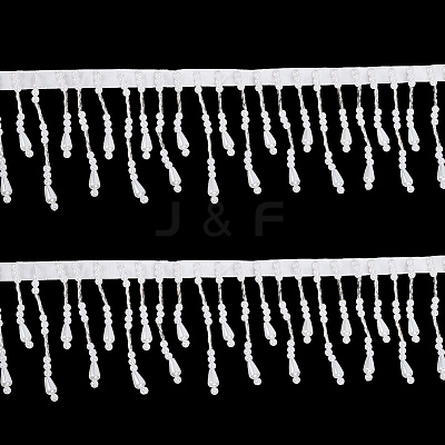 2Yards Polyester with Plastic Imitation Pearl Beads Tassel Ribbons OCOR-GF0004-99A-1