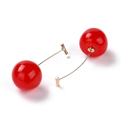 Lifelike Cherry Resin Dangle Stud Earrings EJEW-F274-01D-1